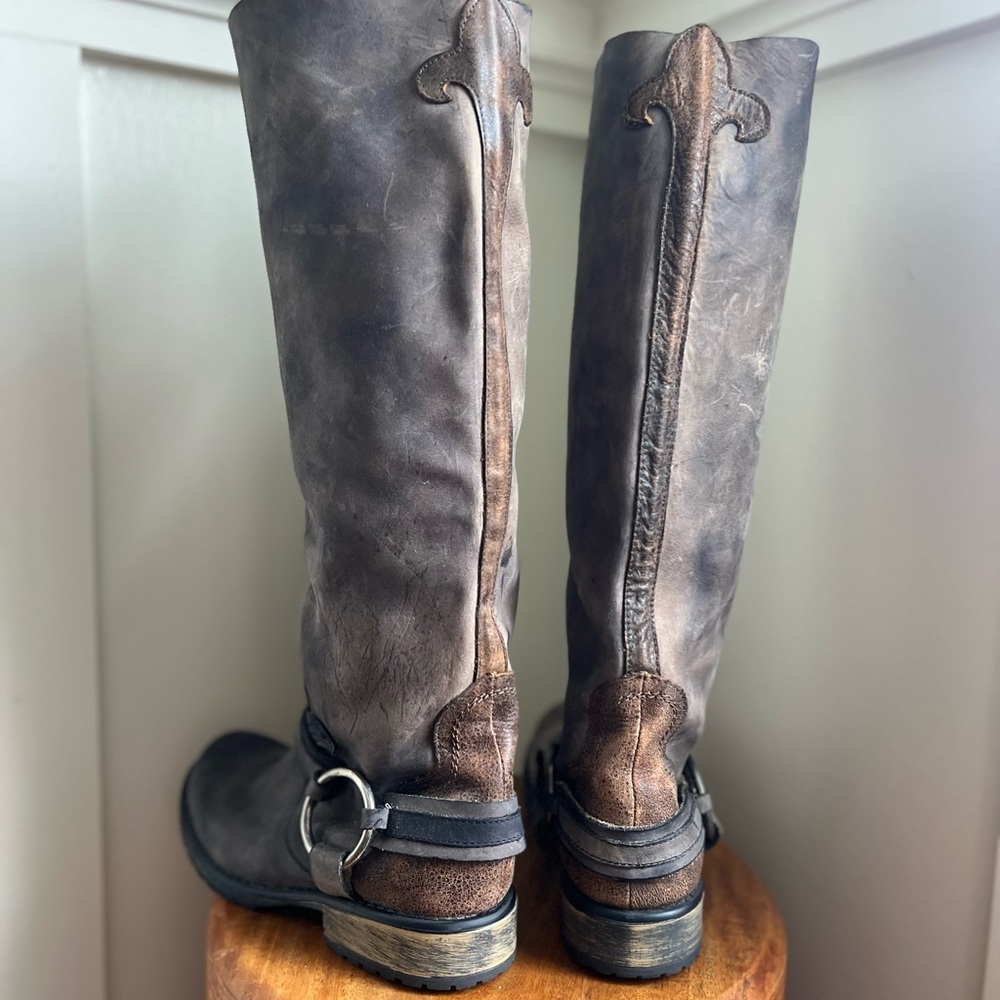 Distressed “Judgement” Tall Harness Moto Leather Boots - Steve Madden